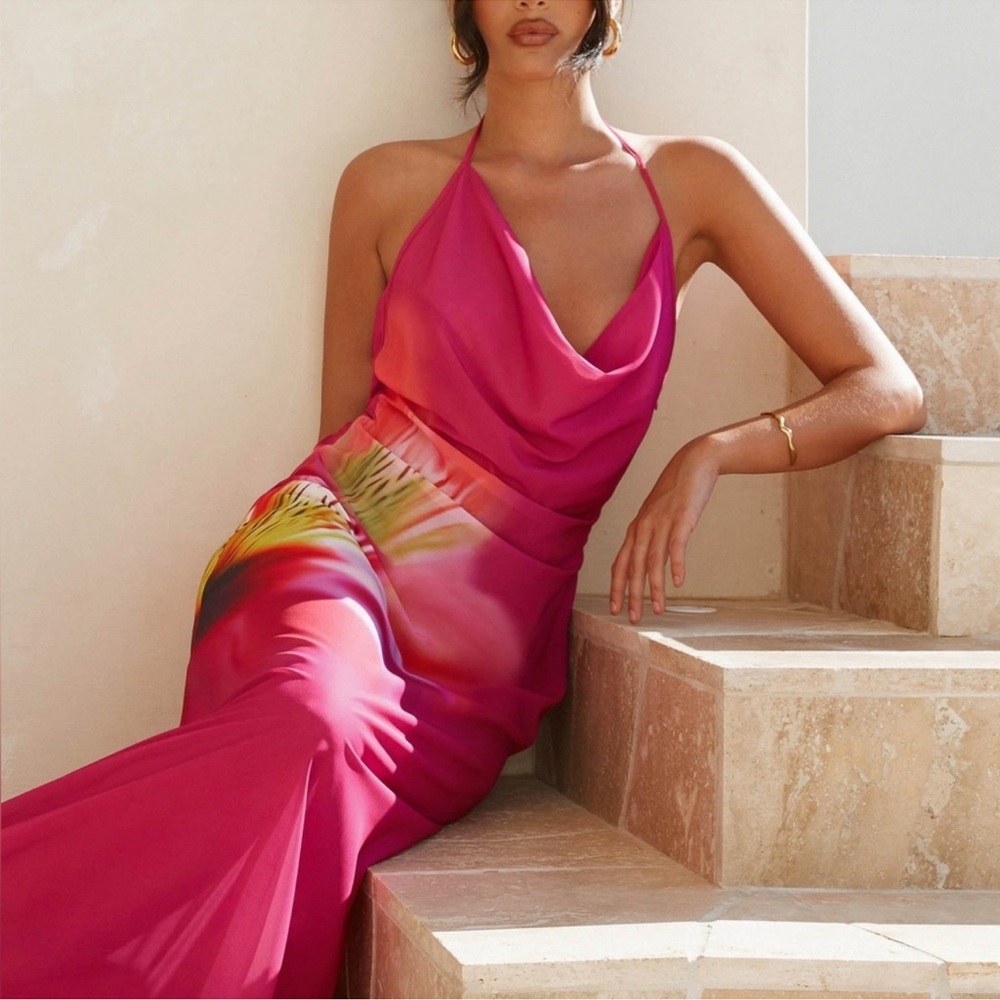 Peppermayo NWT Fantasy Maxi Dress Pink Tropical Sz 10 - Picture 2 of 9
